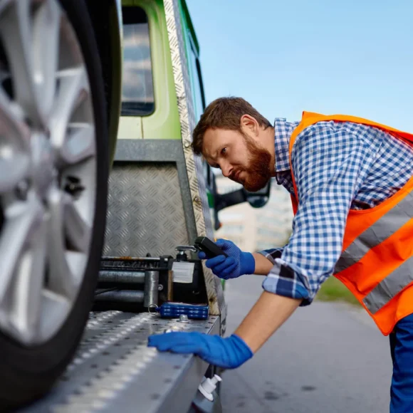 tow-truck-operator-fixing-the-car-on-platform-2024-12-04-19-28-53-utc