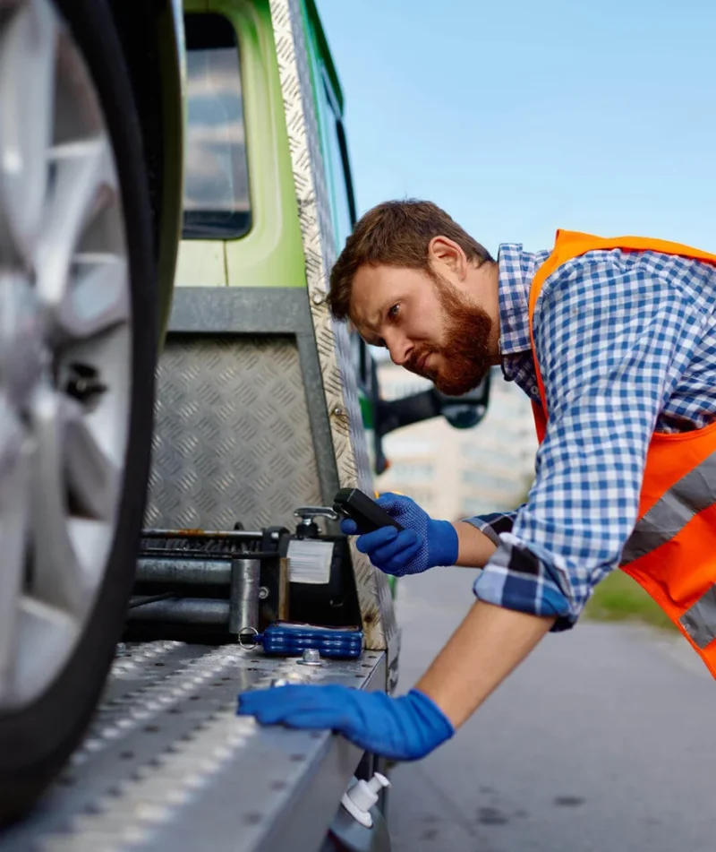 tow-truck-operator-fixing-the-car-on-platform-2024-12-04-19-28-53-utc